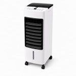 Beste koeler voor in huis Airconditioning, 4-in-1, ventilator, koeler, luchtbevochtiger en luchtreiniger, afstandsbediening, middelgroot formaat 50 cm, 12-uurs timer, laag stroomverbruik, 2 water- of ijstanks