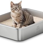 Kattenbak van Roestvrij Staal, Open Kattenbak met Hoge Rand, Metalen Kattenbakken voor Kleine Katten en Konijnen, met Antiaanbaklaag, Geurvrij en Gemakkelijk Schoon te Maken, 40x30x10cm