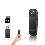 Beste bodycam Kaysunlink 1080p lichaamscamera met 64GB-kaart, body cam met audio- en video-opname, nachtzicht, POV-camera, draagbare zakcamera voor vlogging, reizen, veiligheid en werk, zwart