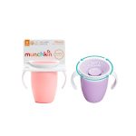 Munchkin Miracle 360 Tuitbeker, Oefenbekers Beker Set, BPA-Vrije Bekers met Handvatten, Antilek Beker, Vaatwasserbestendig, 6+ Maanden - Set van 2, 207ml, Roze/Paars