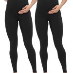 Beste zwangerschapslegging Buttergene Zwangerschapslegging voor dames, over de buik, zwangerschap, actieve kleding, workout, yoga, panty, broek, 2 stuks zwart x 2, M