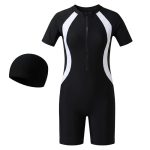 Beste kleur zwemkleding kind Baogaier meisjeszwempak met badmuts, kinderzwempak met korte mouwen, eendelig zwempak met rits, zomerkleding, badmode, zwemkleding voor strand, zwembad, zwemles 11-12 jaar, zwart