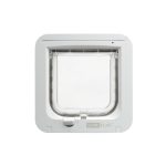 Beste kattenluik met chip Sure Petcare SureFlap Microchip Kattenluik, te gebruiken met RFID-penningen en chips, bediening met één knop, te installeren in deuren, ramen en muren, wit, 4 AA-batterijen vereist (niet meegeleverd)