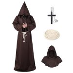 Beste Halloween kostuums Monnik Priester Gewaad, Halloween Kostuum met Capuchon en Kruis, Bruin, XXL