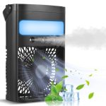 Beste aircooler SIXRUN Draagbare luchtkoeler met luchtbevochtiger met led-licht, 7 kleuren, voor kantoor, slaapkamer, zwart, 27,4 x 18,5 x 10,5 cm