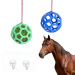 KQDRAVINE 2 stuks hooiball paard slowfeeder, paardentraktatie voederstation, kippen groenten, voederbal, 14 cm, paardenspeelgoed om op te hangen, voor geiten, schapen, gevogelte, stressvermindering