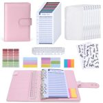 Euqvunn Budget Binder, Budget Planner A6 met enveloppen voor contant geld, verstelbare sluitingen, portemonnee voor geldbesparing, voor geldorganisator, A6 map spaarboekje - Roze