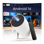 Beste projector voor thuis Mini Beamer met WiFi 6 en Bluetooth 5.4, Android 14, Ondersteunt 1080P 4K, 180° Draaibare Projector, HY300pro+ Versie voor Thuis en Buiten – LYNCAST OptiBarrel 50