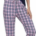 Beste pyjama dames Aseniza Zomerpyjama voor Dames in Katoen – Elegant Pyjamaset met V-hals en Lange Geruite Broek, Ideaal voor Slapen en Ontspannen Thuis, L
