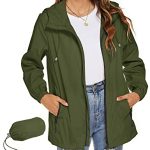 Rapbin Regenjas voor dames, windbreaker, lichtgewicht, waterdicht, dun, opvouwbaar, windjack, voor op reis, de fiets, legergroen, L
