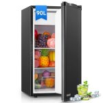 Beste koelkast FOHERE Kleine koelkast met vriesvak van 90L, groentebak, verstelbare thermostaat, stil, kleine kantoorkoelkast, omkeerbare deur, koelkast voor slaapzaal, slaapkamer, Zwart