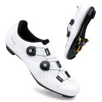Beste wielrenschoenen Feyenold Heren fietsschoenen dames wielerschoenen compatibel met SPD-SL pedaal & compatibele installatie SPD/Look KEO Cleats rijschoenen, wit, 44 EU