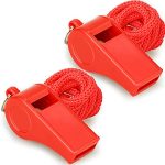 Hipat Rode noodfluitjes met lanyard, luid helder geluid, 2 stuks plastic fluitjes, ideaal voor badmeester, zelfverdediging en noodgevallen