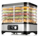 Beste voedseldroger Lehmann LHOFD-4525 Roestvrijstalen droger 450 W, 5 niveaus voedseldroger met temperatuurregeling 35-70 °C, droger voor fruit, champignons, vlees, kruiden, BPA-vrij
