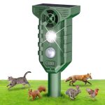 Vogelverjager voor buiten, kattenverjager op zonne-energie, ultrasoon, met led-flitslicht, IP65, waterdicht, krachtig, voor tuin, terras, gazon, breed bereik, groen