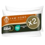 FAM' HOME luxe kussen 60x70 2-stuks – Hoofdkussen met volumineuze vulling (820 g) – Ergonomische witte slaapkussens – Allergie-vriendelijk, wasbaar tot 95 °C – Ademend en gemakkelijk te onderhouden