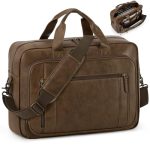 Beste laptoptas heren RAINSMORE laptoptas voor heren - 16 inch waterdichte schoudertas van PU-leer met verstelbare schouderriem voor werk, zaken, studie - bruin