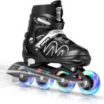 ERNAN Inline Skates, Verstelbare Light Up Kids Inline Skates voor Jongens en Meisjes, Rolbladen voor Kinderen Jeugd, Beginner (White, S)