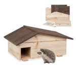 Relaxdays egelhuis, hout, egelhotel met bodem, 2 kamers, naturel | overwinteringsplek, tuin, HxBxD: 24 x 46 x 33,5 cm