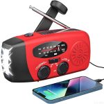Solarbaby Noodradio, Zonne-energie Draagbare Radio - AM/FM Radio 2000mAh Powerbank, Dynamo,LED Zaklamp, USB-Telefoonoplader, SOS Alarm, Kompas - Voor Camping, Orkanen Overleving (Rood)