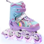 Beste inline skates OLYSPM Kinderskeelers,4 Maten Verstelbare Inline Skates met 8 Verlichte Wieltjes,Verblindende Regenboog voor Jongens,Meisjes Ideaal Kerst- en Verjaardagscadeau