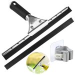 Professionele raamwisser, 30 cm roestvrijstalen raamreiniger, zwart zacht rubberen handvat, raamwisser voor glas, tegels, raamreiniging, met vervangende plakstrips en haken