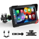 Beste motor navigatie LAMTTO Motorfiets CarPlay en Android Auto draadloos scherm, upgrade draagbaar 7 inch IP67 waterdicht touchscreen met navigatie, Bluetooth, Siri/G00gle-assistent