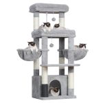 Hey-brother Krabpaal voor grote katten en Maine Coon, met 2 grote platforms, 2 manden, ruim nest en bontkam, lichtgrijs MPJ070W