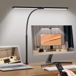 LED Bureaulamp Dimbare, Bureaulamp met Klem, Zwart | 5 kleurtemperatuurniveaus, 5 helderheidsniveaus, superheldere dubbele kop, geheugenfunctie, flexibel, eenvoudige installatie