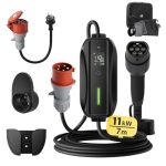 dé EV Charger Type 2 11kW [7m, 3-Fase, 6-16A] Laadpaal 11kW 3 Fase met instelbaar laadvermogen, Mobile Wallbox voor model Y/3, ID.3/4/5, Enyaq, EX30/XC40, Niro en Andere EV&PHEV
