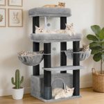 Hey-brother Kattenboom, stabiel voor grote katten en Maine Coons. Met 8 cm dikke sisalkrabpalen, twee platforms, twee manden, grote hol en vachtverzorgingsgereedschap, lichtgrijs EMPJ02W