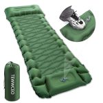Beste kampeermatras TEWWCEO Zelfopblazende Kampeerslaapmat, Opblaasbaar luchtbed voor buiten, Ultralicht Waterdicht Kampeermatras met Voetpomp en Kussen voor Buiten, Groen