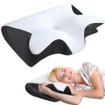 Beste slaaphouding nekpijn Orthopedisch nekkussen van traagschuim, ergonomisch hoofdkussen, nekpijn, traagschuim kussen voor zijkanten, rug en buikslapers ter verbetering van de slaapkwaliteit (zwart)