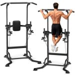 Dskeuzeew Power Tower Dip Station, fitness krachtstation met optrekstang, power tower multifunctioneel apparaat voor krachttraining thuis, 100 kg, staallegering