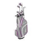 Wilson Amazon Exclusive complete set, 9 met 1 inch verlengde golfclubs met cartbag, dames, rechtshandig, stretch XL, wit/grijs/paars, WGG157555