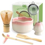 JBER Matcha Set: Theeset 7-delig - Bamboe Garde, Tuit, Houder, Zeef, Lepel en Houder, Japanse Accessoires voor Matcha Lover - Gradient Pink
