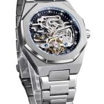 Beste automatische horloges Forsining Mode Automatische Mechanische Horloge Luxe Diamant Tourbillon Skelet Horloges Voor Mannen Zilver Rvs Mannelijke Klok, Zilver, Mechanisch, Automatisch Horloge