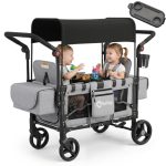 Sekey opvouwbare bolderkar voor kinderen, tweelingmodus, met kap voor 2 kinderen, duwgreep duo, dubbele kinderwagen met 2 geïntegreerde 5-puntsgordelsystemen, tweelingkinderwagen Luxer 6060, Grijs