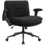 IWMH Bureaustoel, kleermakersstoel, Homeoffice bureaustoel met armleuning | Ergonomische in breedte in hoogte verstelbare make-upstoel, tot 150 kg, draaistoel, kantoor, woonkamer, slaapkamer (zwart)