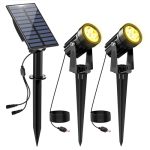 NATPOW Buitenlamp op zonne-energie, 3000 K, tuinspot op zonne-energie met grondpen, IP65 waterdicht, 2 helderheidsniveaus voor bomen, tuin, paden, gazon, terrassen (2-in-1)