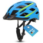 FISCHER Fietshelm voor volwassenen, fietshelm, cityhelm, mountainbike-helm Urban Montis, S/M, 52-59 cm, blauw geel, met verlicht binnenringsysteem