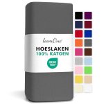 Loom One Hoeslaken SPLIT-TOPPER 180x200-200x200 cm van 100% Katoen - 160 g/m² - OEKO-TEX gecertificeerd - ademend en zacht - met rondom elastiek (SPLIT-TOPPER 180x200-200x200 cm, Antraciet)