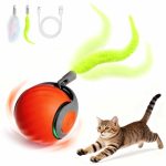 Speedy Tail kattenspeelgoed voor binnenkatten, slim interactief kattenspeelgoed met verenstaart, 2 snelheden oplaadbare bewegende kattenbal voor verveelde binnenkatten, bewegingsgeactiveerd kitten