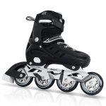 Beste skeelers heren Zwarte inline skates voor jonge jongens en mannen, 4 maten verstelbare messen Rolschaatsen met enkelondersteuning, verstelbare riem, 90mm wielen en zachte laars geschikt voor skeeleren, roller derby