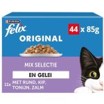 Beste kattenvoer nat Felix Mix Selectie in Gelei Kattenvoer, Natvoer maaltijdzakjes met Rund, Kip, Zalm & Tonijn, 44 x 85g (44 maaltijdzakjes; 3,7kg)