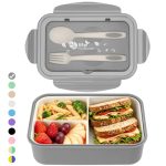 Beste lunchbox BIBURY Broodtrommel Lunchbox Volwassenen & Kantoor 1400 ml, Lekvrije Grote Bento Box met 3 Vakken & Bestek, Magnetronbestendig voor School Werk Mannen Vrouwen & Kinderen