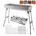 OHMG Roestvrijstalen houtskoolgrill, XXL houtskoolgrill, grote opvouwbare BBQ stalen grill voor barbecue in de tuin, picknick, camping