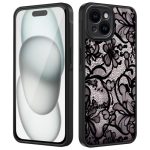 Tawarror Telefoonhoesje voor de iPhone 15, mat transparant, esthetisch kant, bloemenpatroon, beschermhoes, pc, achterkant, krasbestendig TPU bescherming tegen vallen, schokbestendig