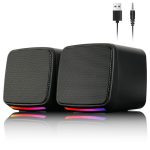 Vicloon PC-luidspreker, 2.0 luidsprekers voor pc of laptop, USB-aangedreven compacte luidspreker, 3,5 mm Aux-ingang, kleurrijke RGB-verlichting, 1 paar, zwart
