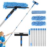 KOVSGQ Telescopische raamreiniger met telescoopstang, 4 m, 2-in-1, professionele raamreiniger voor badkamer, hoog raam, buiten, douche, auto, glas